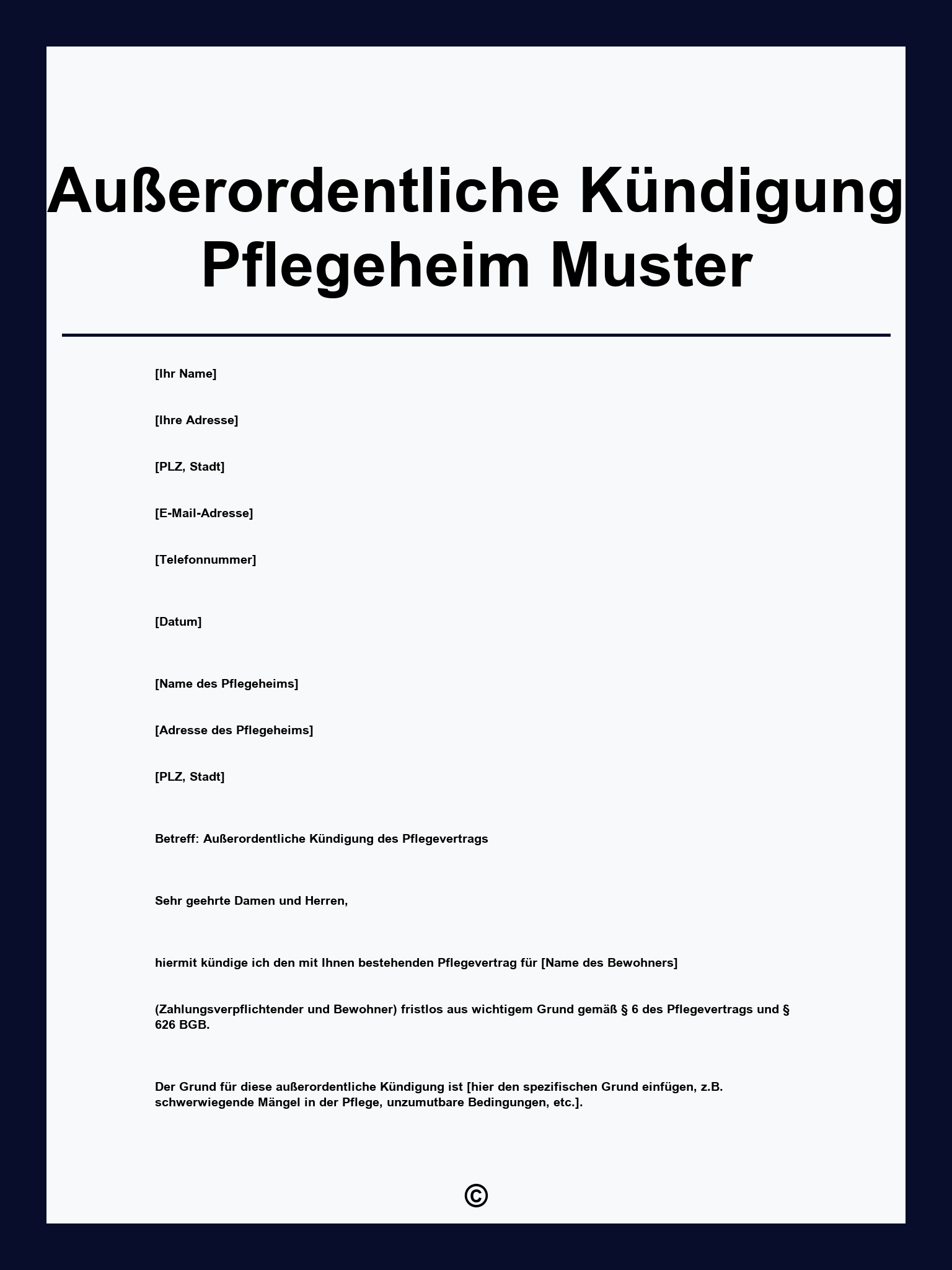 Außerordentliche Kündigung Pflegeheim Muster