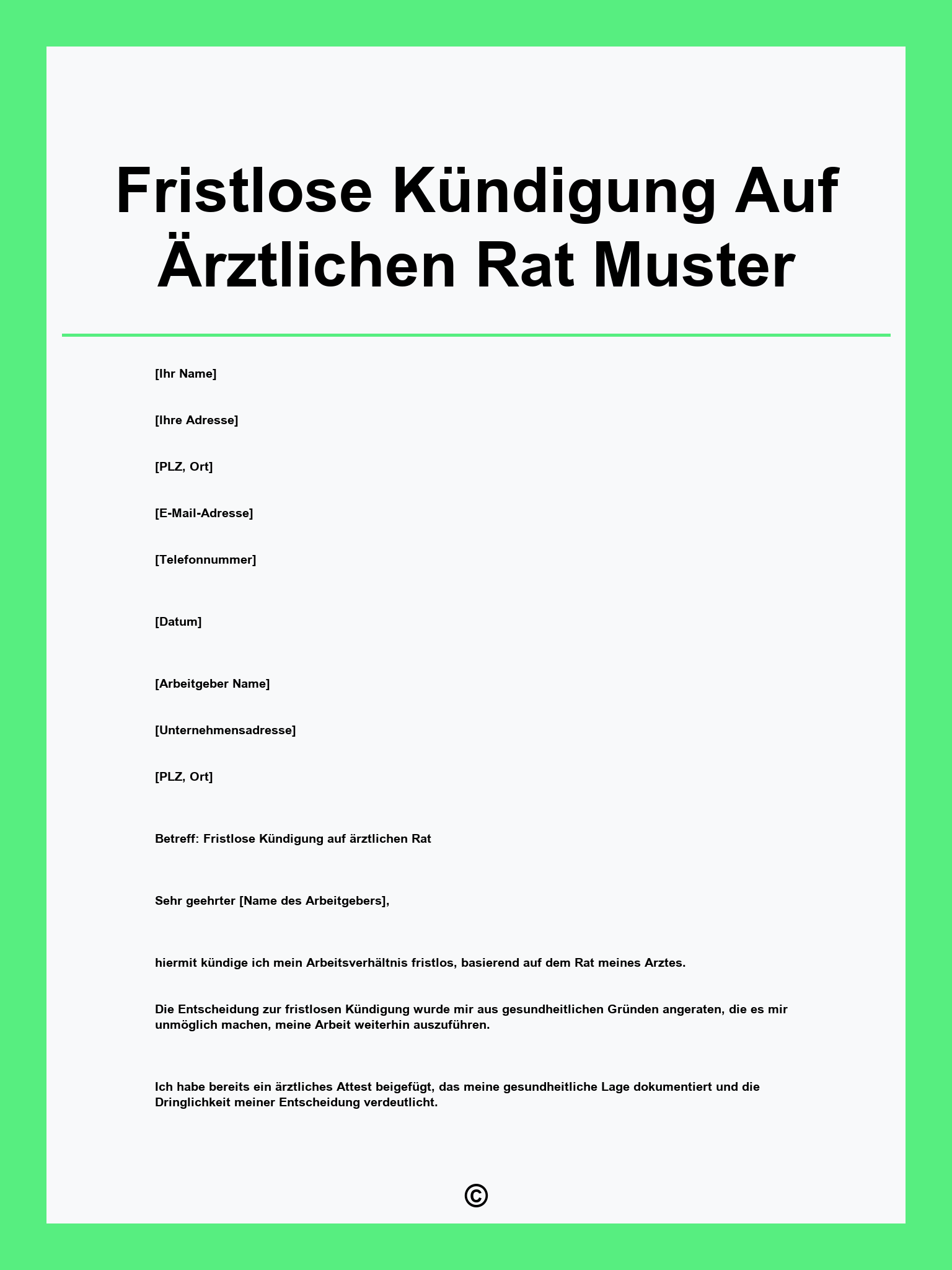 Fristlose Kündigung Auf Ärztlichen Rat Muster