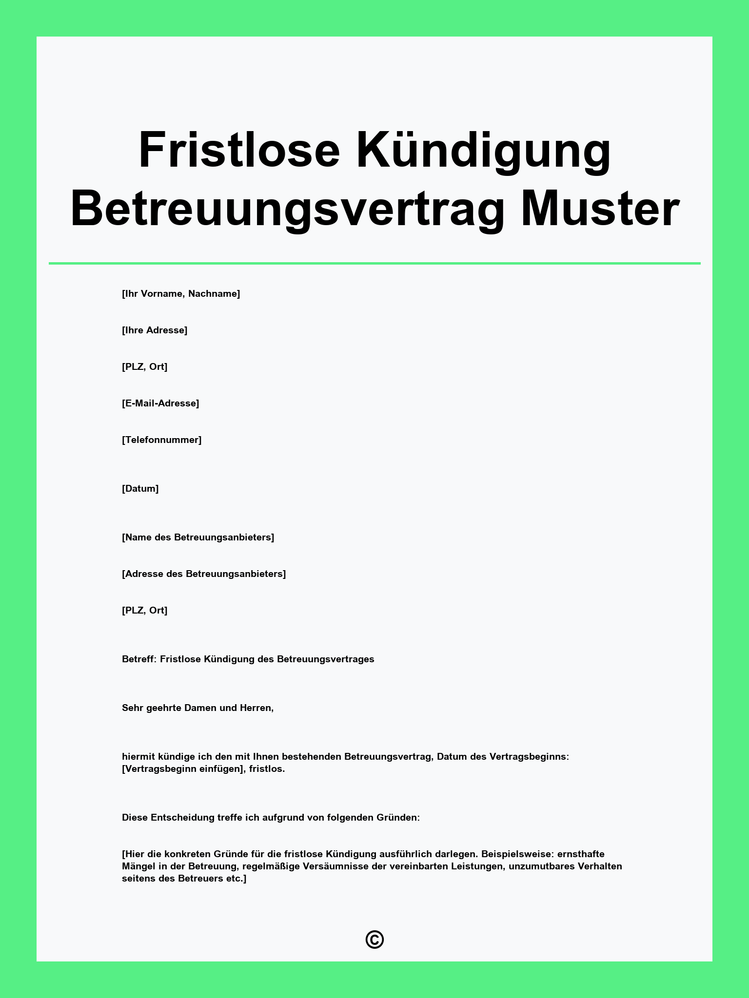 Fristlose Kündigung Betreuungsvertrag Muster