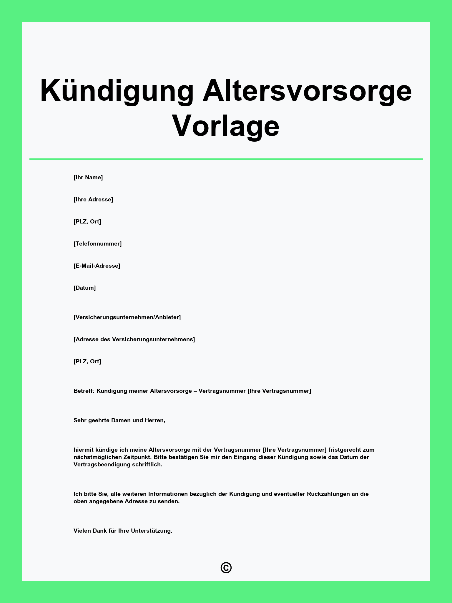 Kündigung Altersvorsorge Vorlage