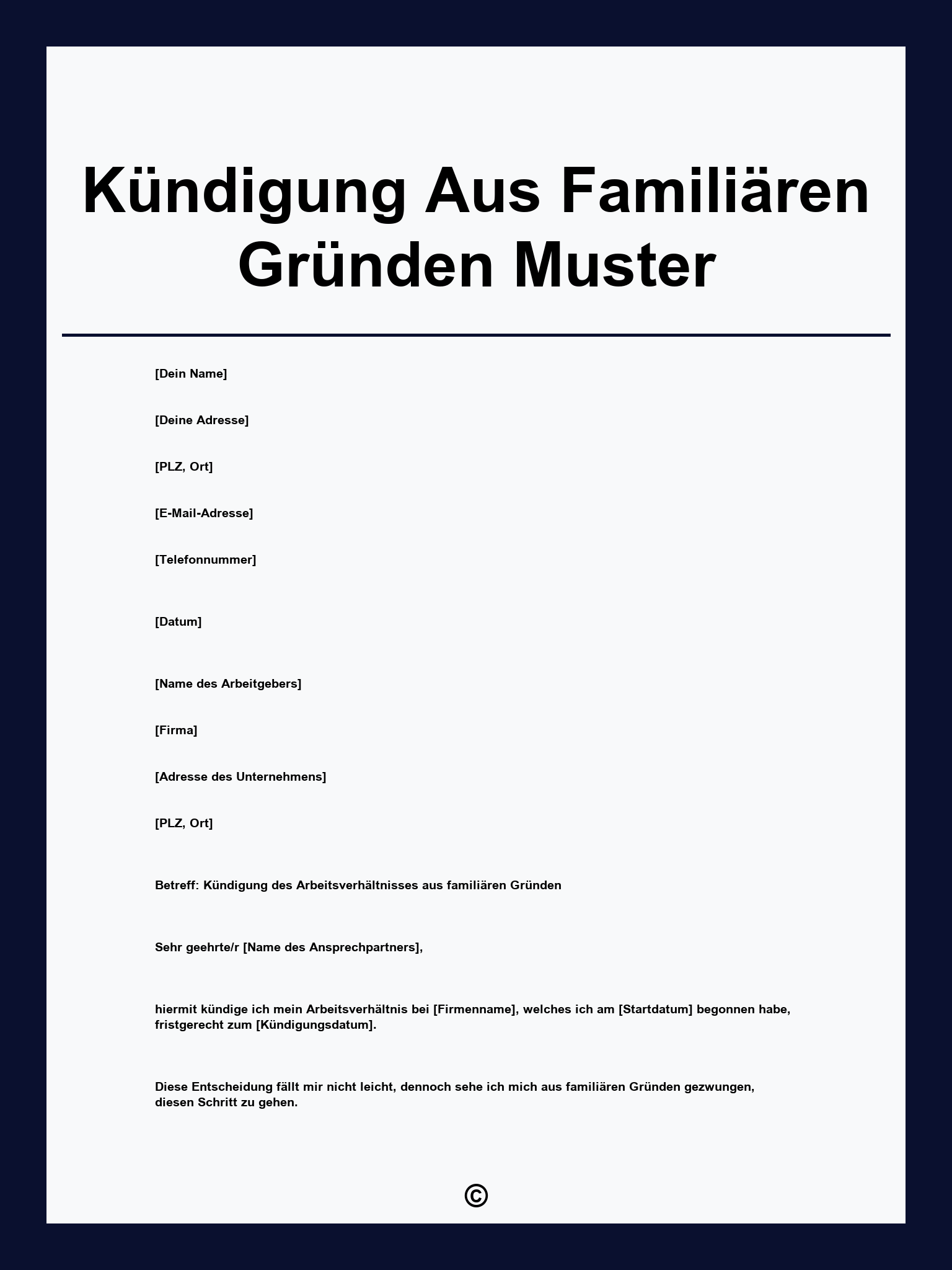 Kündigung Aus Familiären Gründen Muster