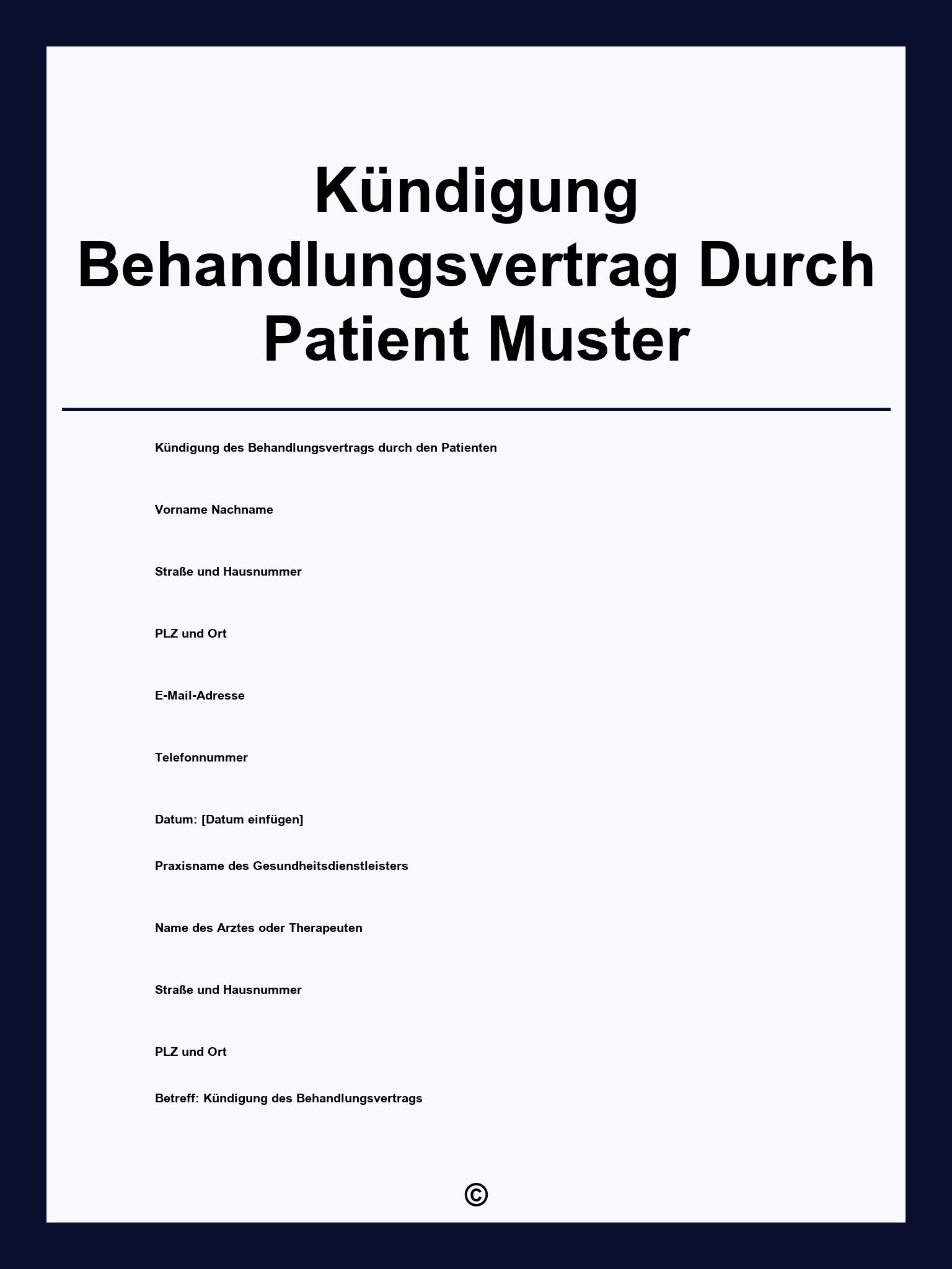 Kündigung Behandlungsvertrag Durch Patient Muster