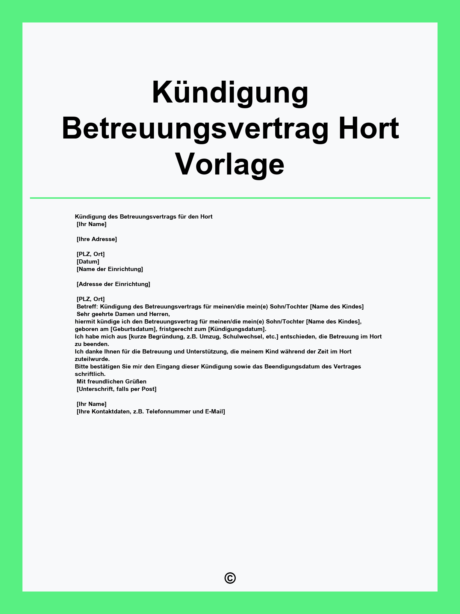 Kündigung Betreuungsvertrag Hort Vorlage