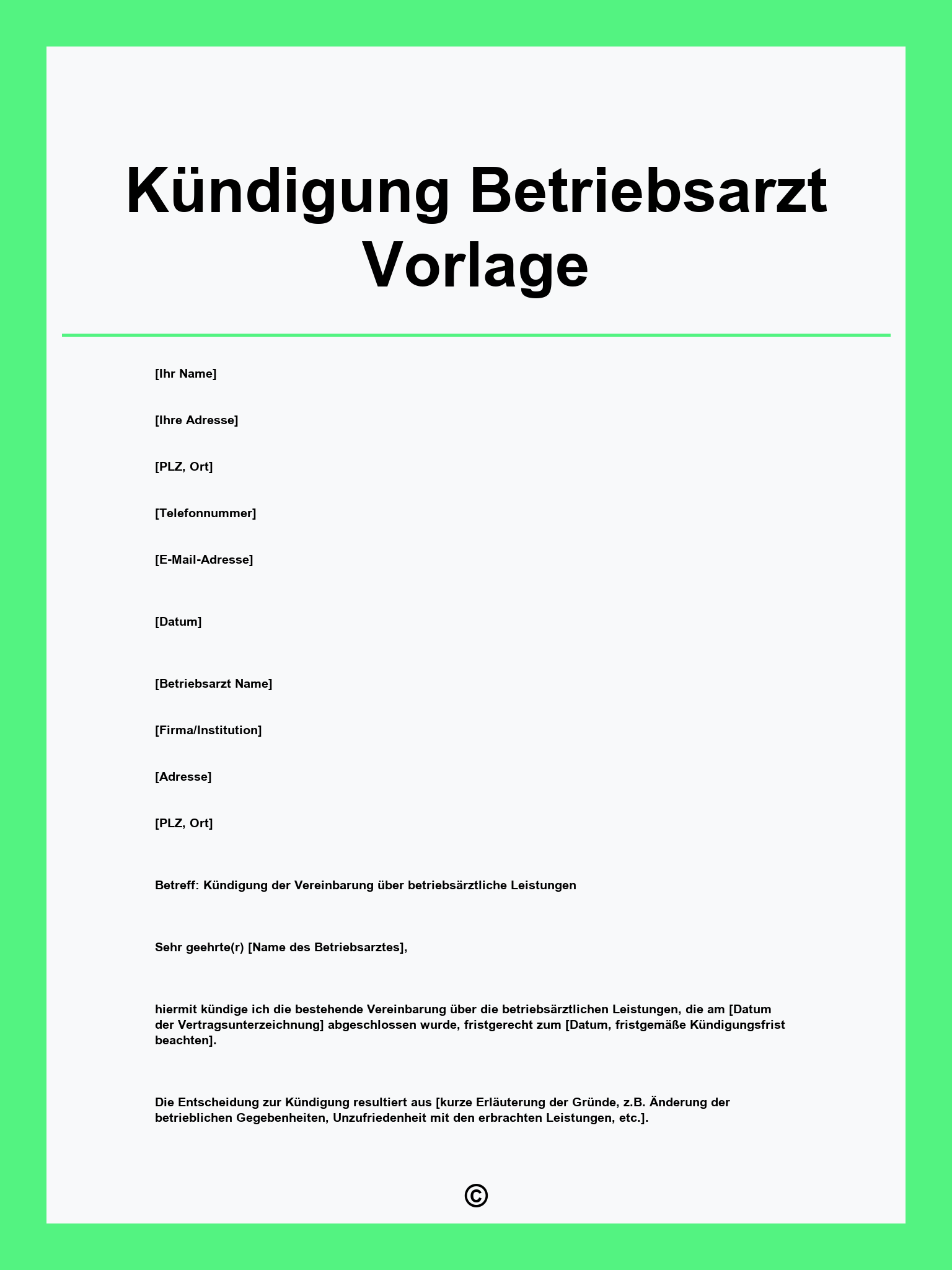 Kündigung Betriebsarzt Vorlage