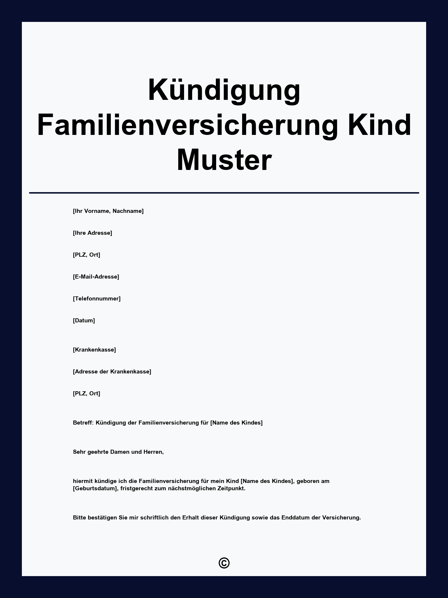 Kündigung Familienversicherung Kind Muster
