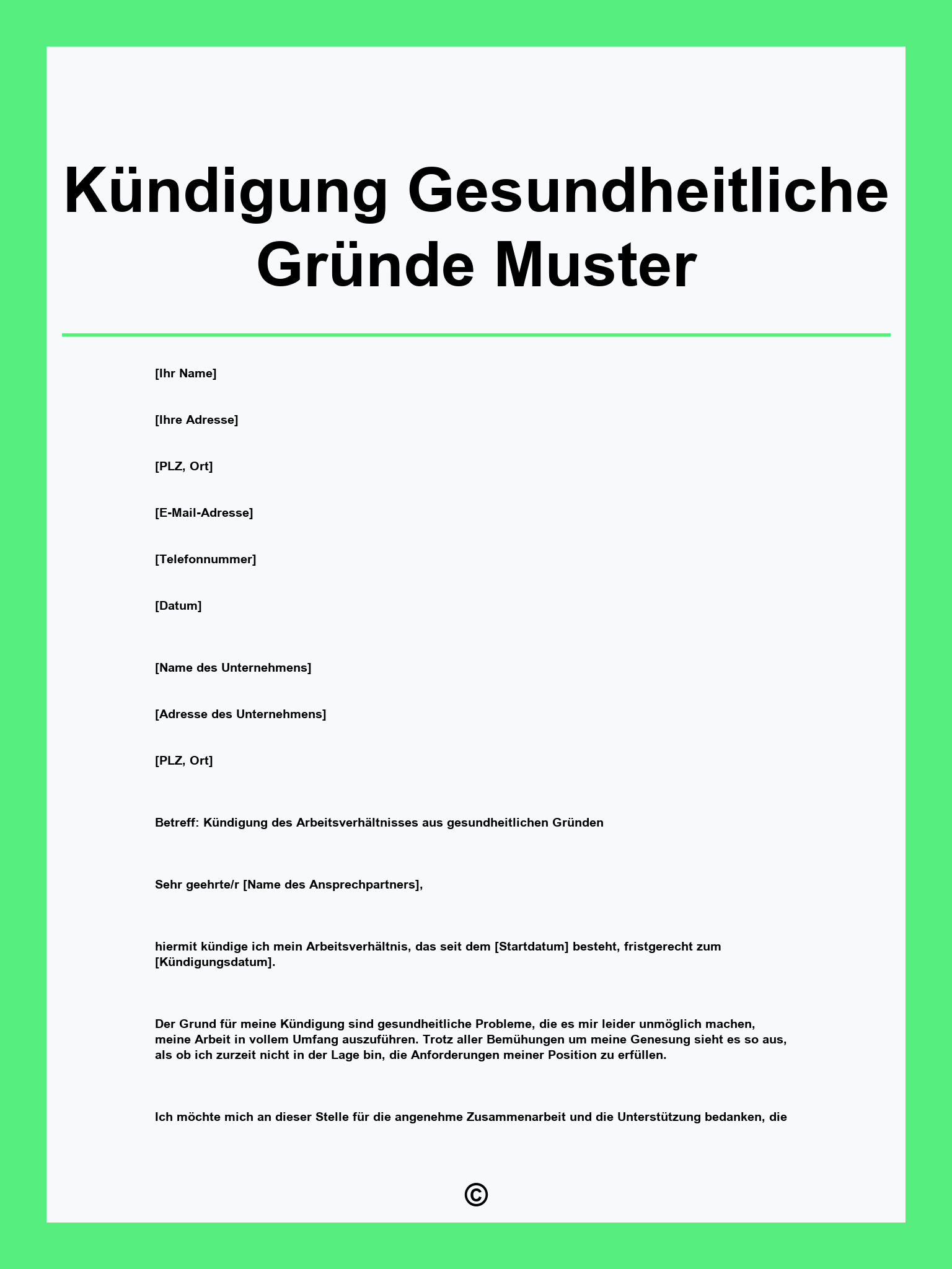 Kündigung Gesundheitliche Gründe Muster