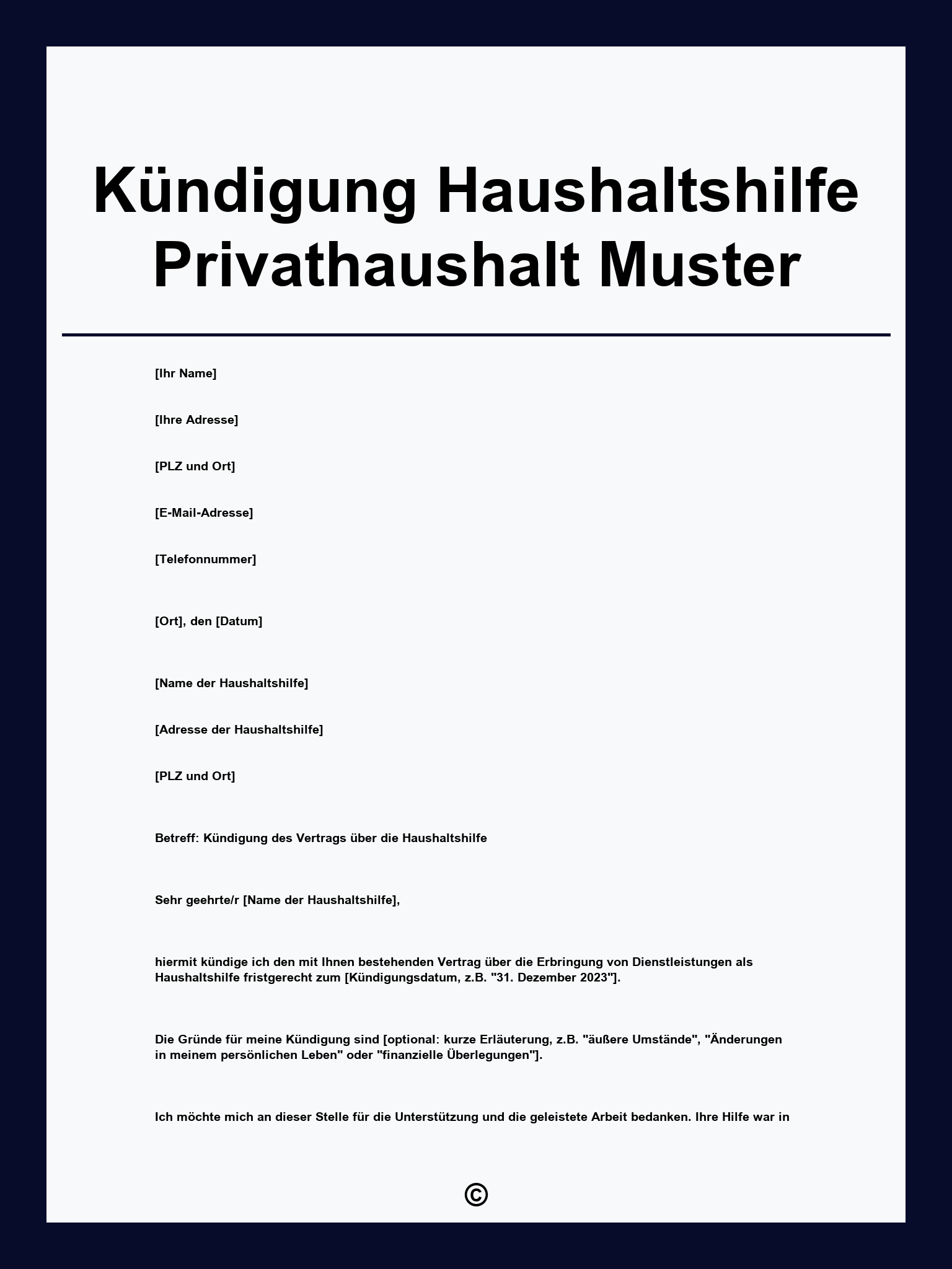 Kündigung Haushaltshilfe Privathaushalt Muster