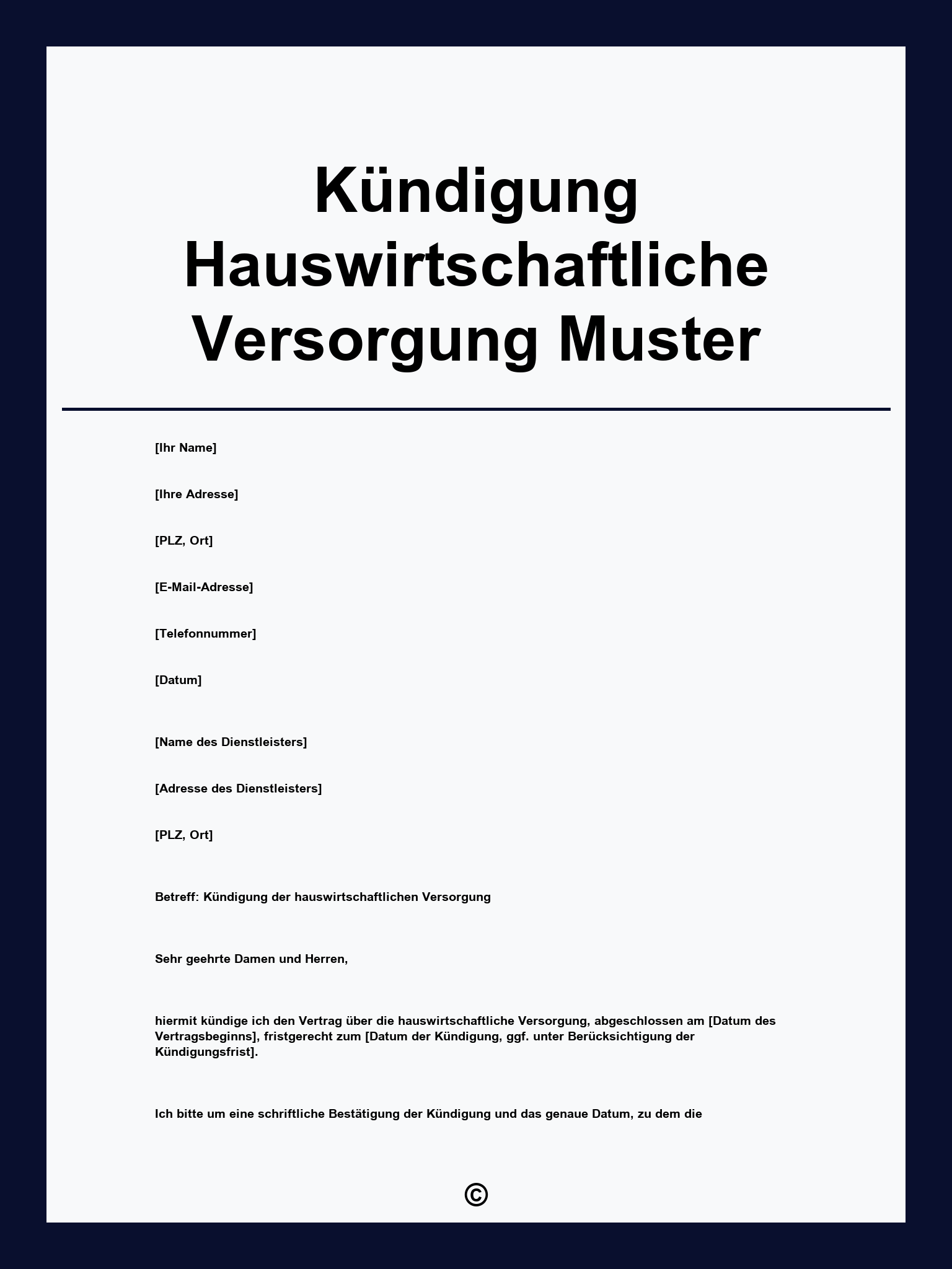 Kündigung Hauswirtschaftliche Versorgung Muster