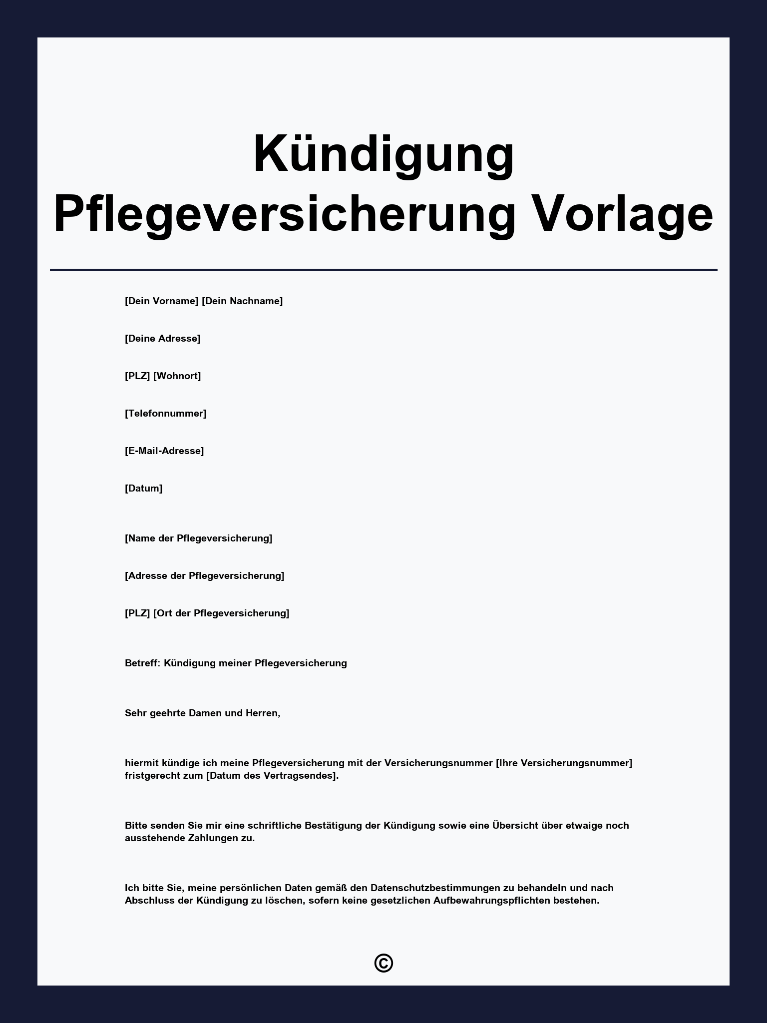Kündigung Pflegeversicherung Vorlage