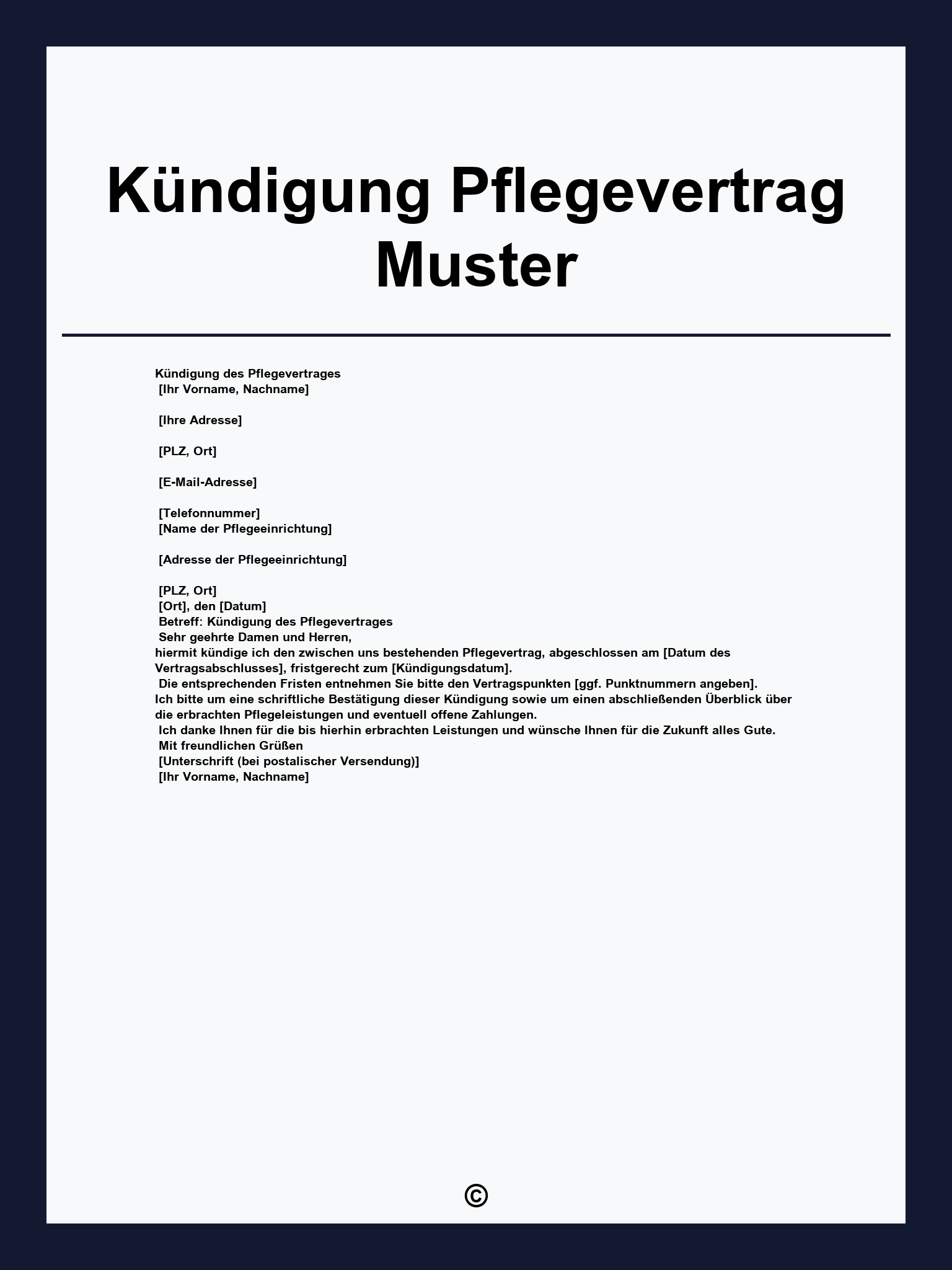 Kündigung Pflegevertrag Muster