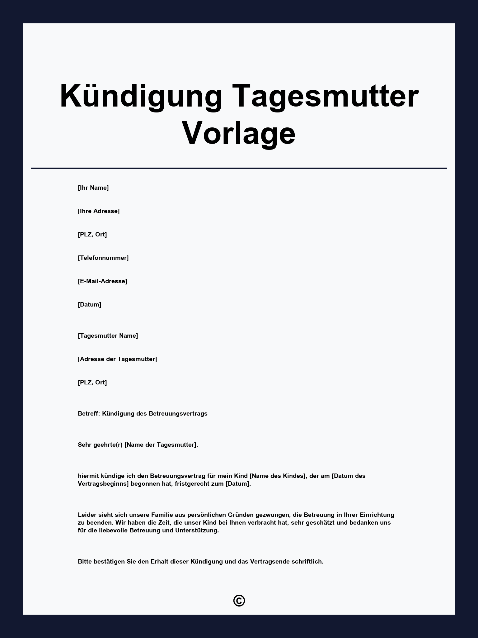 Kündigung Tagesmutter Vorlage