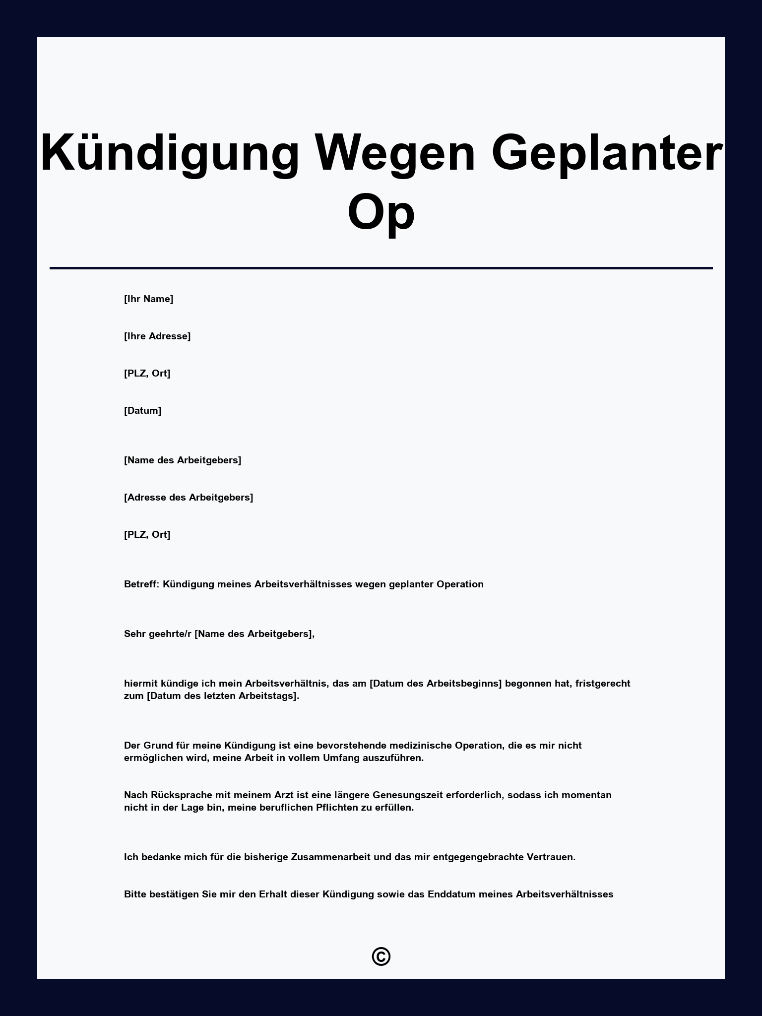 Kündigung Wegen Geplanter Op