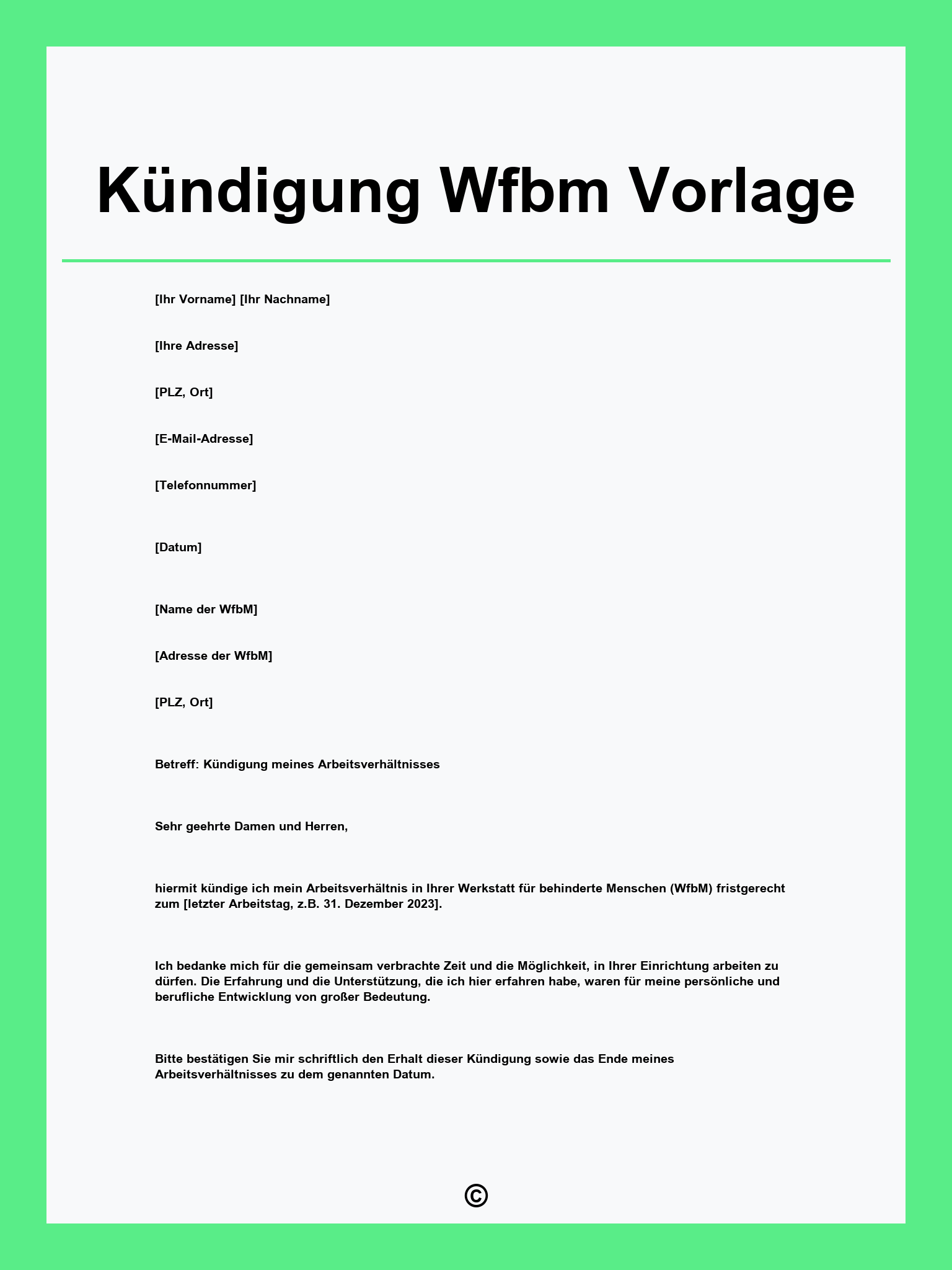 Kündigung Wfbm Vorlage