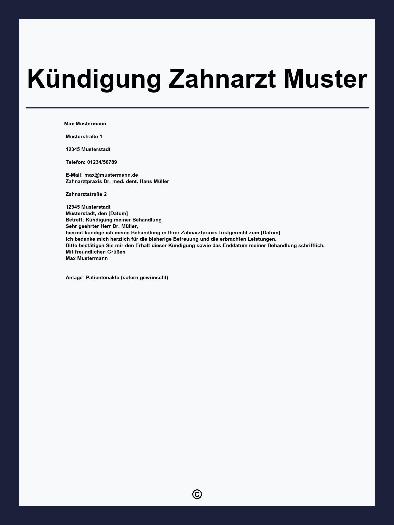 Kündigung Zahnarzt Muster