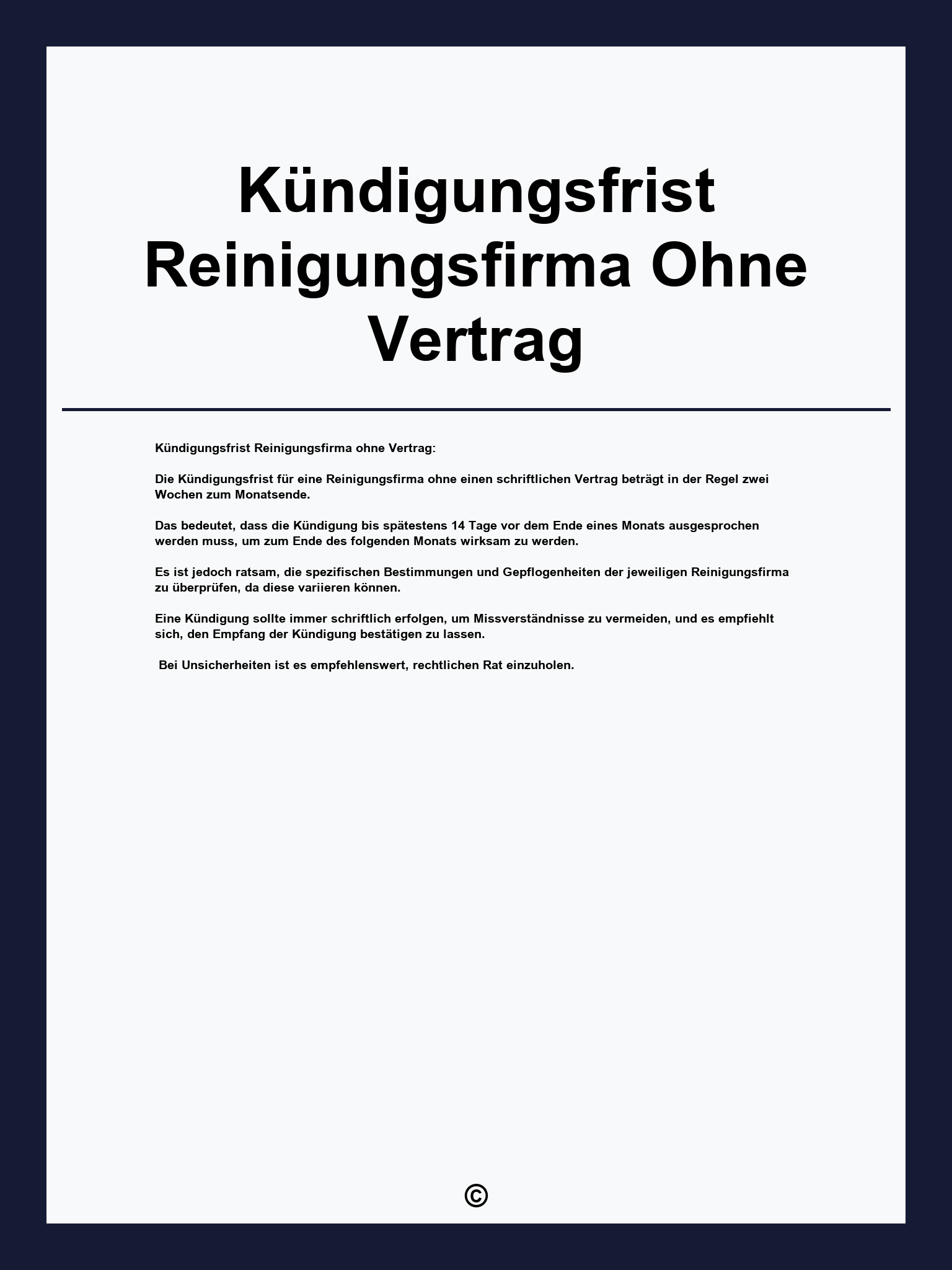 Kündigungsfrist Reinigungsfirma Ohne Vertrag