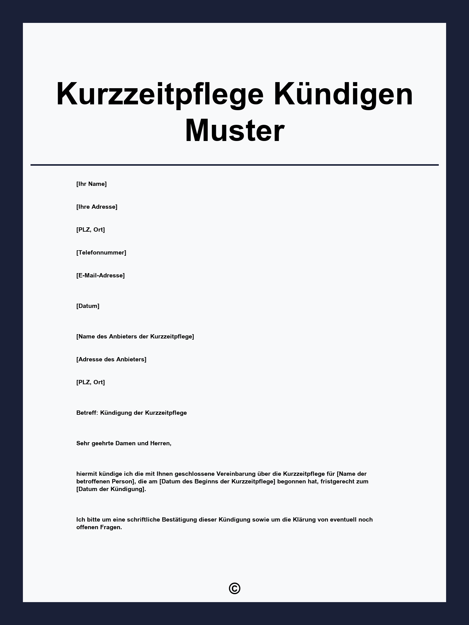 Kurzzeitpflege Kündigen Muster