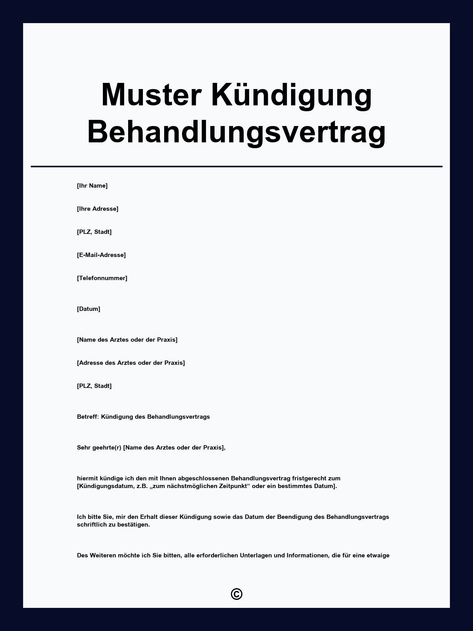 Muster Kündigung Behandlungsvertrag
