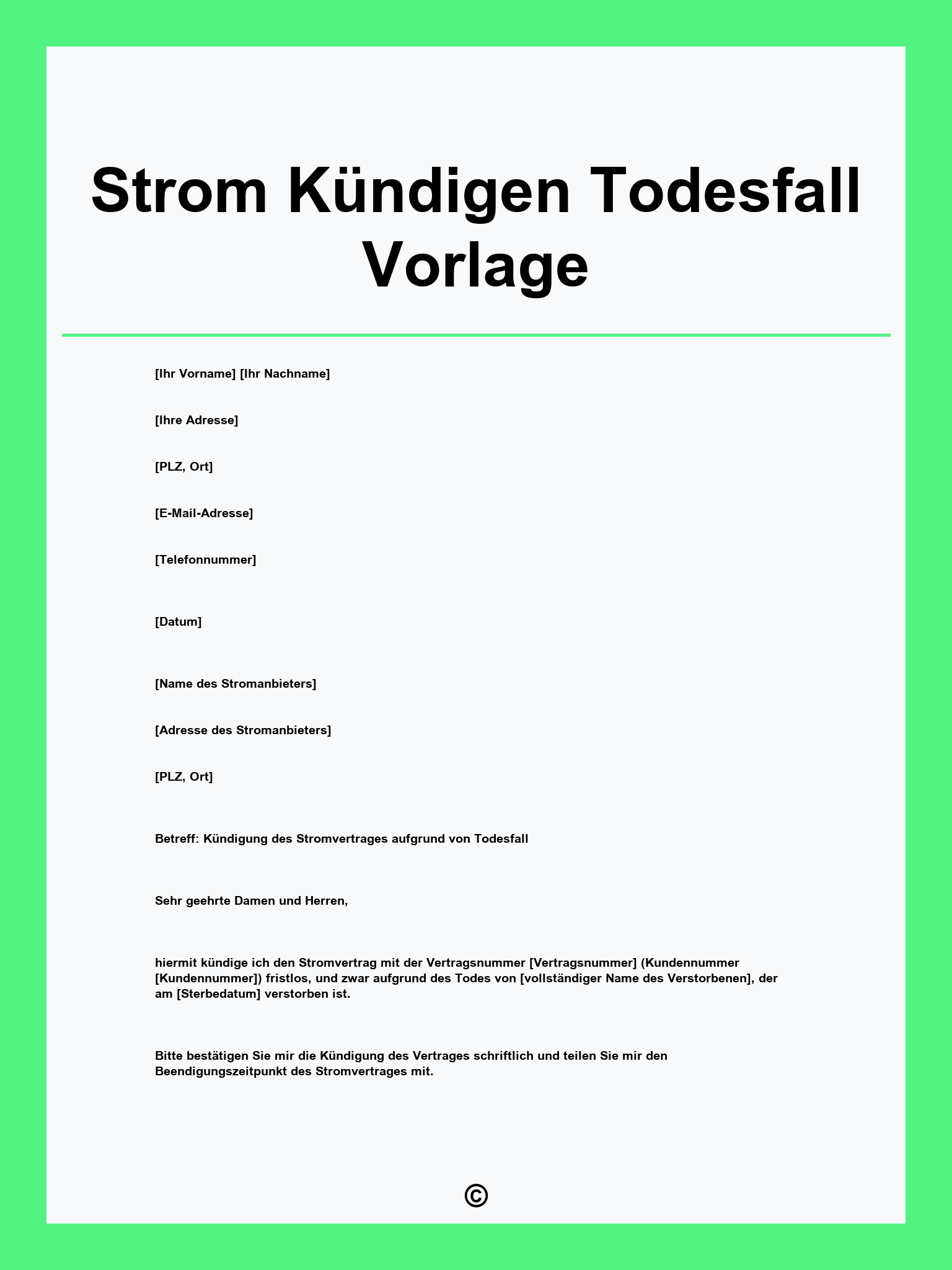Strom Kündigen Todesfall Vorlage