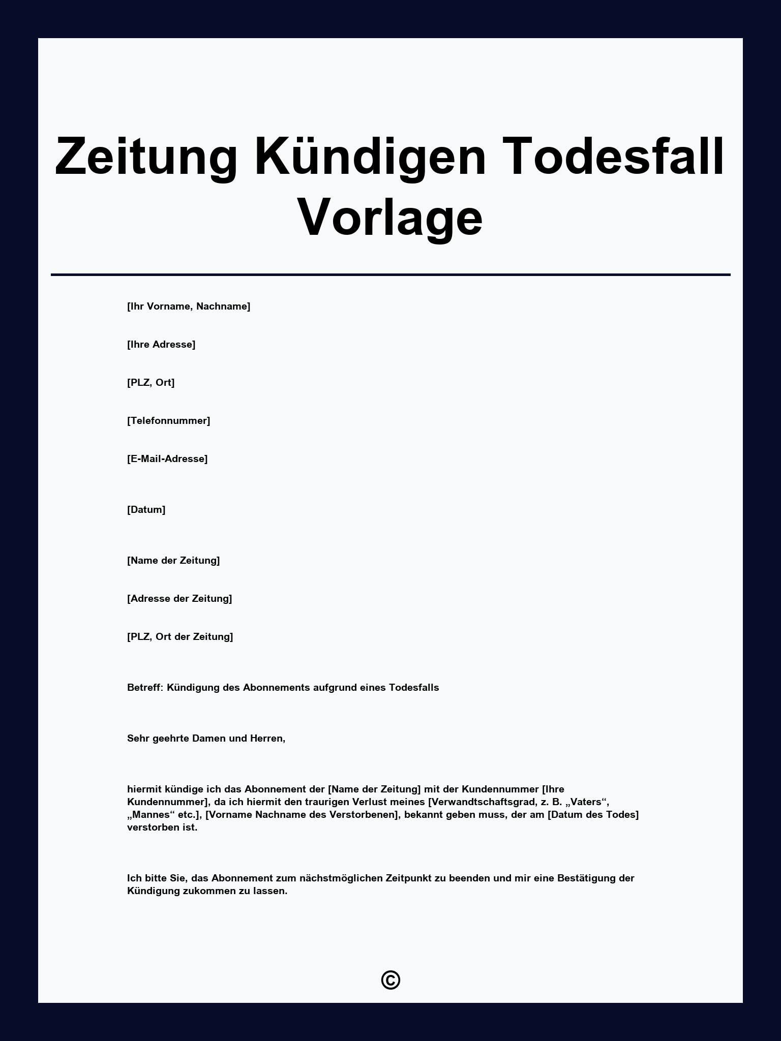 Zeitung Kündigen Todesfall Vorlage